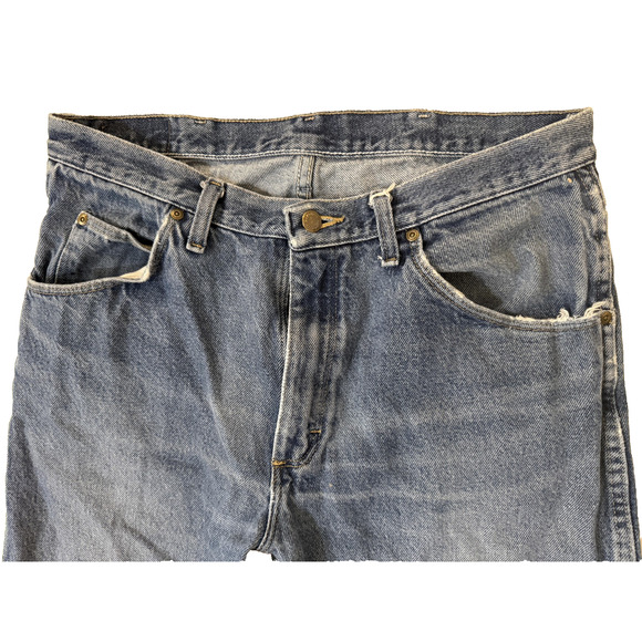 Wrangler 965 Jeans Mens 34x32 Regular Fit Distressed Straight Leg Frawed Fader - Picture 2 of 9